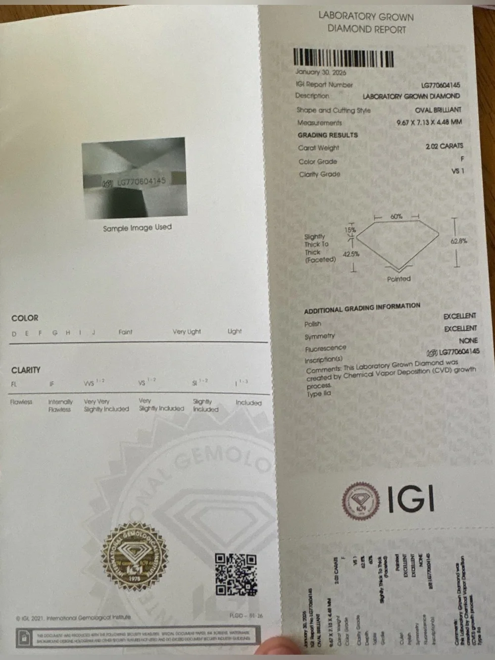 IGI Certified 2.02 CT Oval Lab Grown Diamond 14K Solid White Gold Ring Size 7